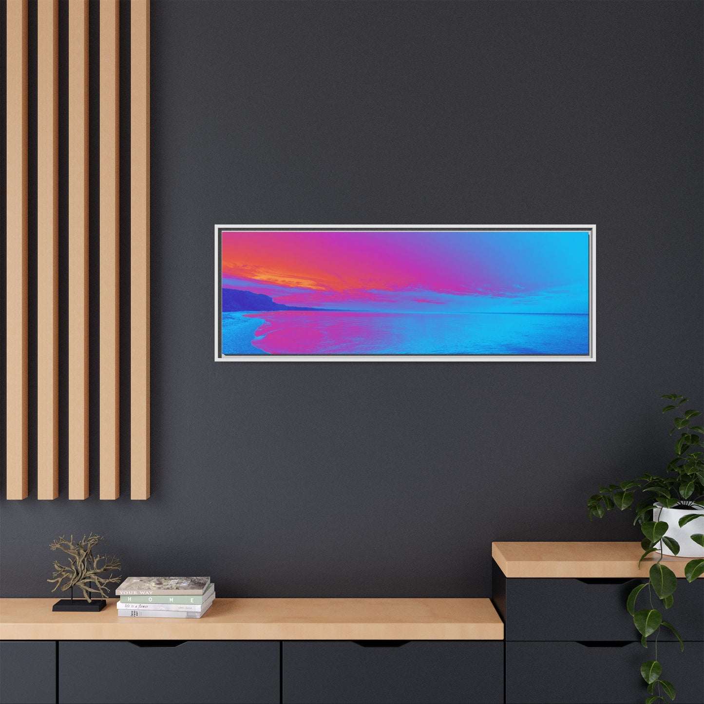 "Vibrant Symmetry"  Sunset Gradient Beach Matte Canvas Framed Wall Art